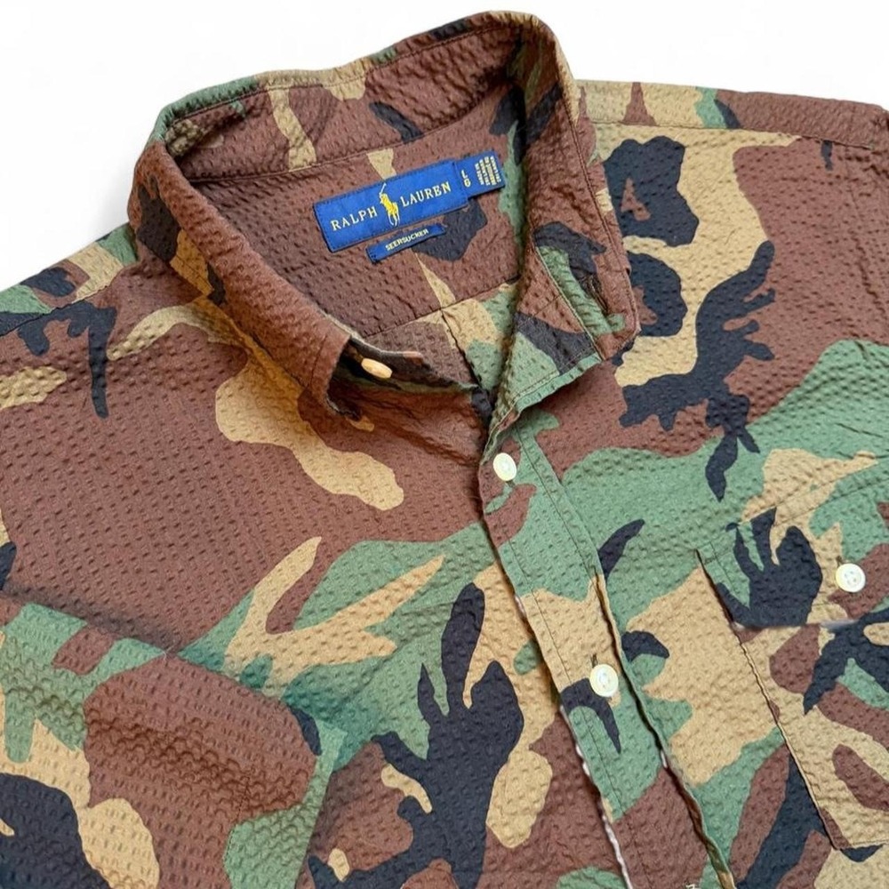 Polo Ralph Lauren Seersucker Camo Short Sleeve Button Down Shirt Mens Large